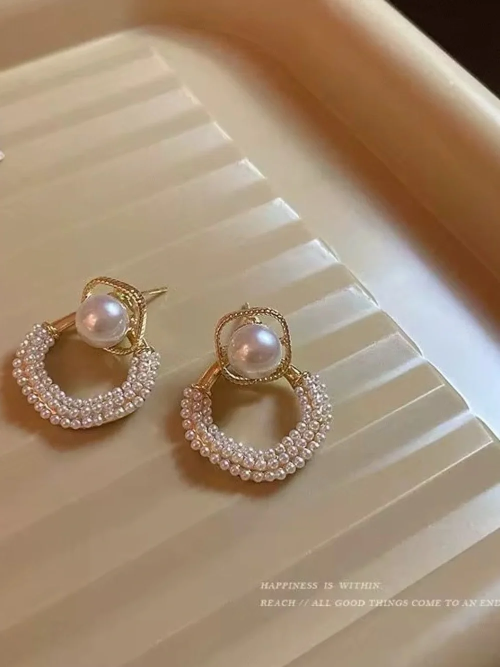 ***Delicate Gold Pearl Beaded Drop Earrings
